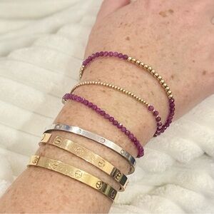 Chic Gold Filled and Semi Precious Ruby Beaded Wire Triple Wrap Bracelet
